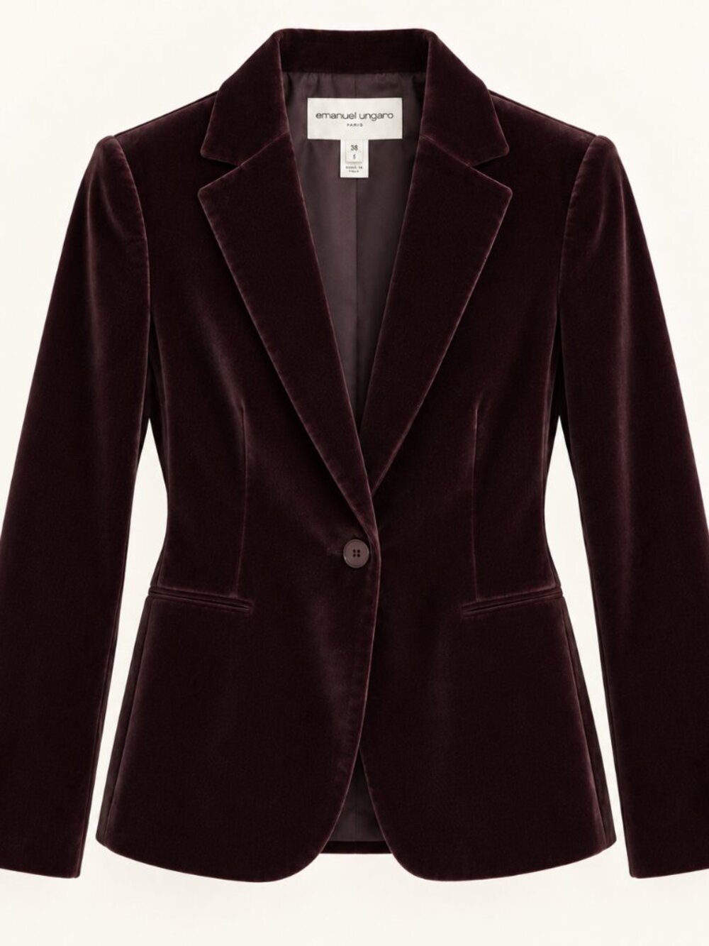 Emanuel Ungaro Wool Velvet Blazer – Dark Plum Brown, Size 4 / 38